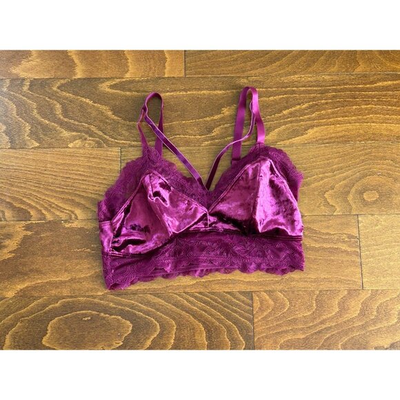 Torrid Crushed Velour Lace Triangle Bralette Navarra Pink Size 0 (XL) NWOT - Picture 2 of 7